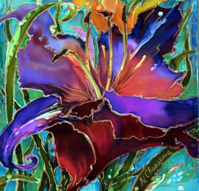 Natalia Charapova-dye on silk painting Lady Slipper
