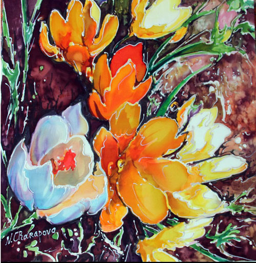 dye on silk painting by Natalia Charapova
