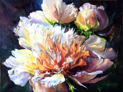 Natalia Charapova, Oil on Canvas Peony Moment II